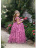 Raspberry Lace Chiffon Ruffled Flower Girl Dress